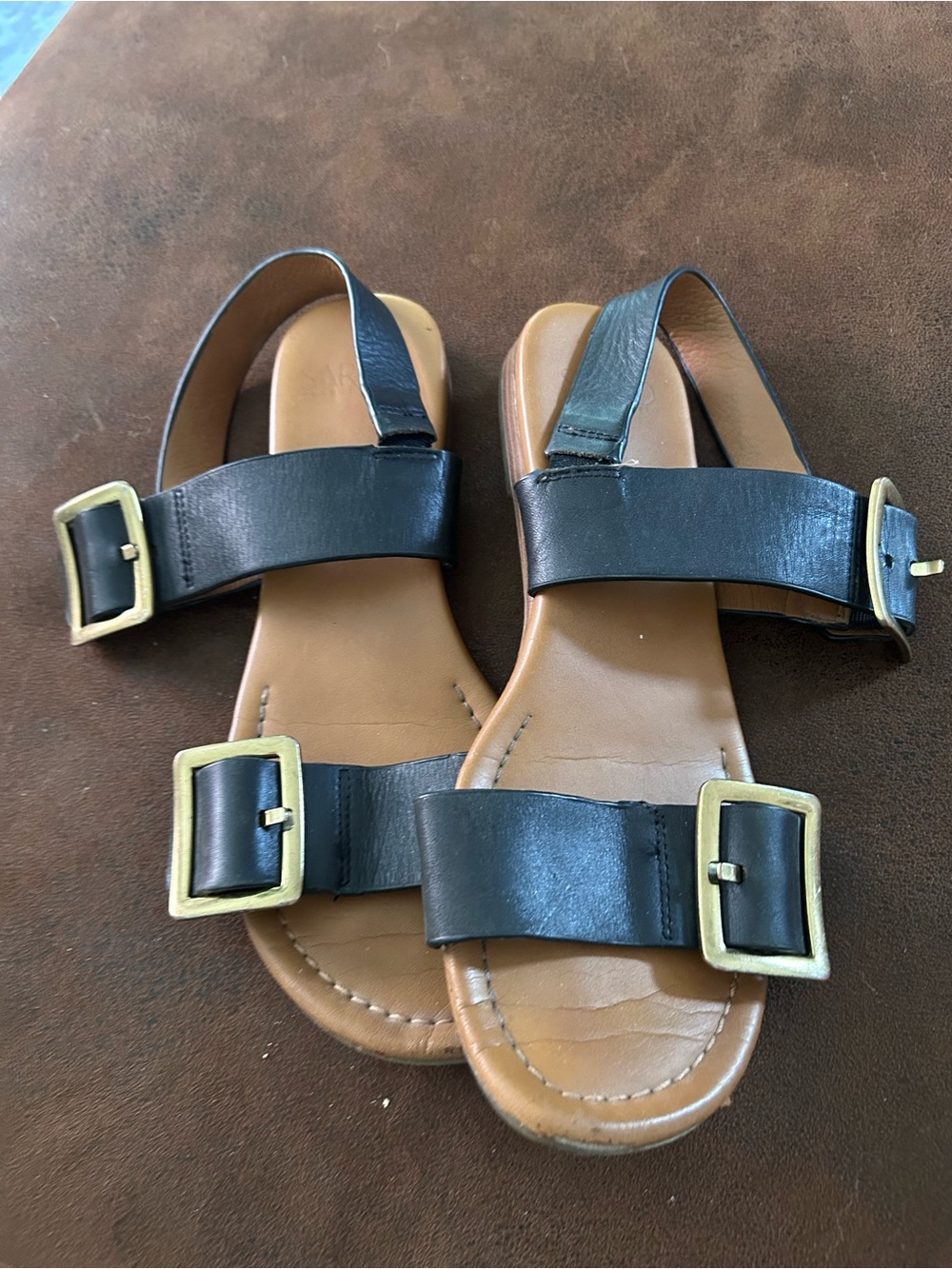 Franco Sarto Black Leather Buckle Strap Sandals